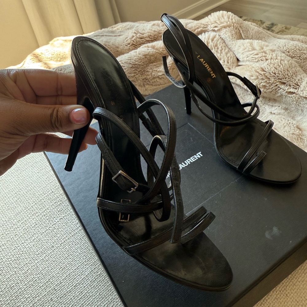 Saint Laurent Calfskin New Belfagor Sexy 110mm Ankle Strap 37 Black